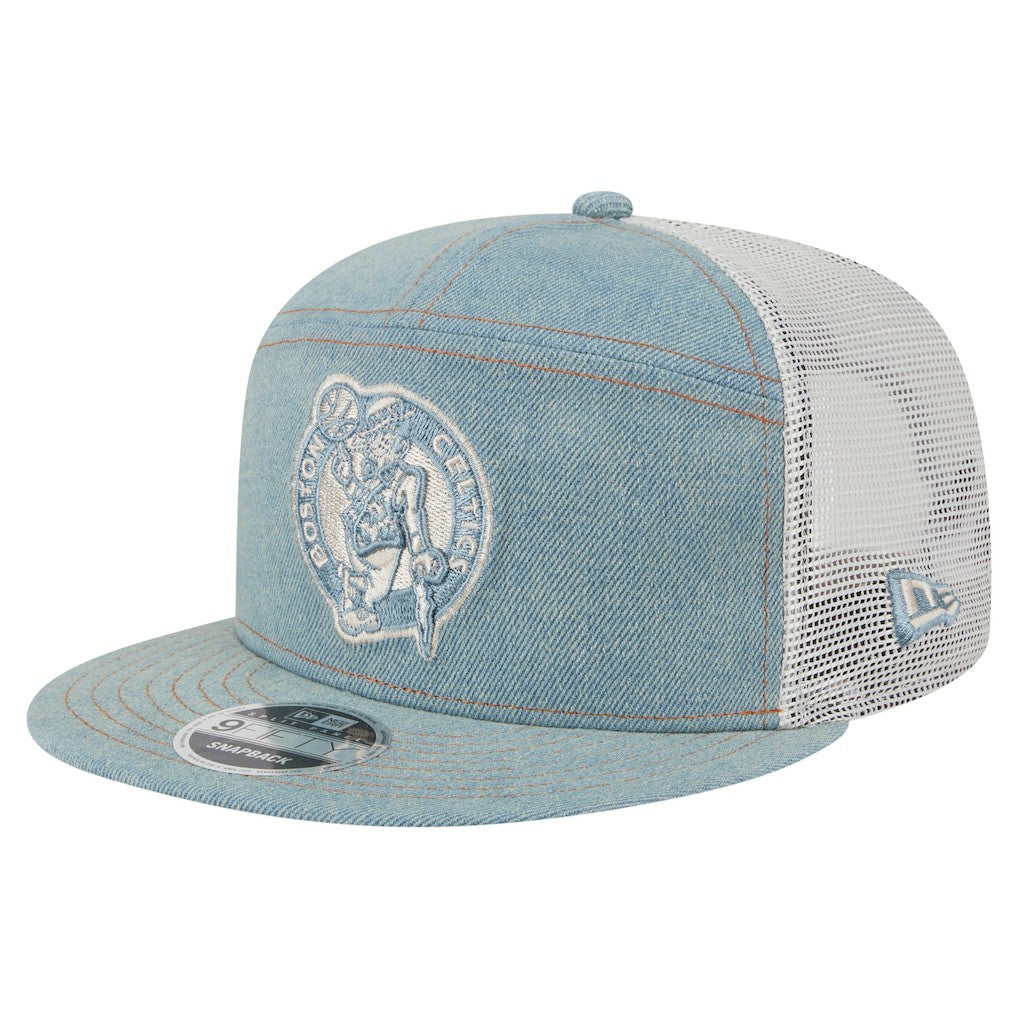 New Era Boston Celtics Adventure Denim Split Panel 9FIFTY Snapback Trucker Hat