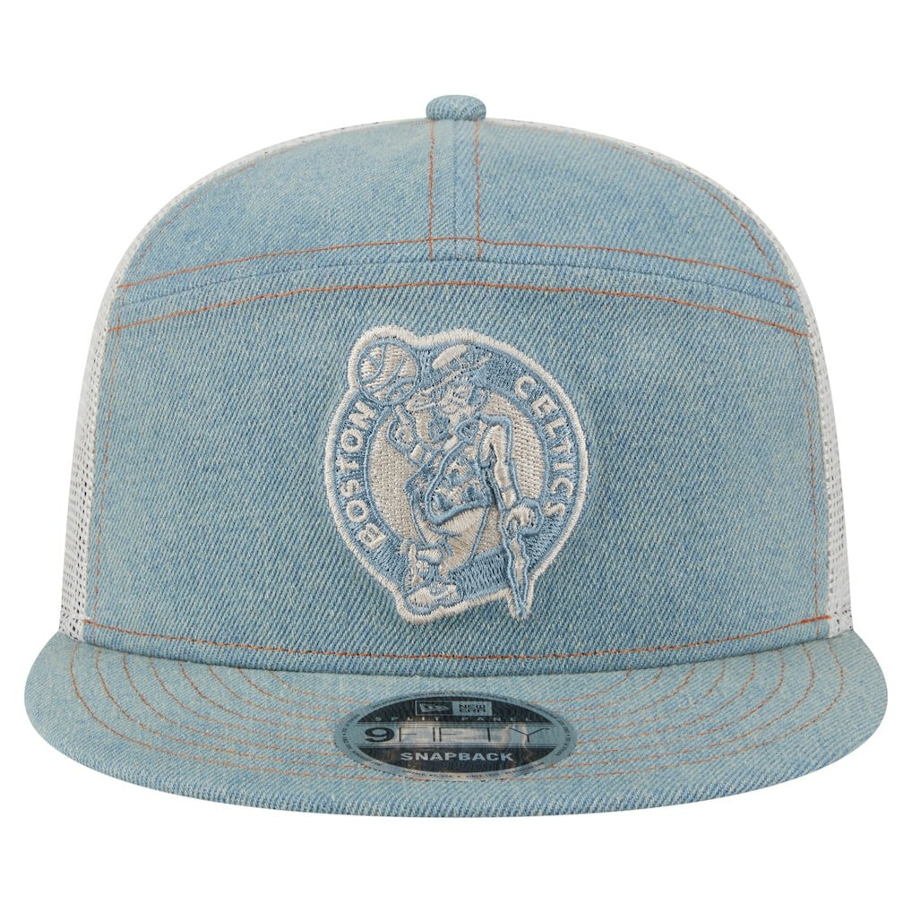 New Era Boston Celtics Adventure Denim Split Panel 9FIFTY Snapback Trucker Hat
