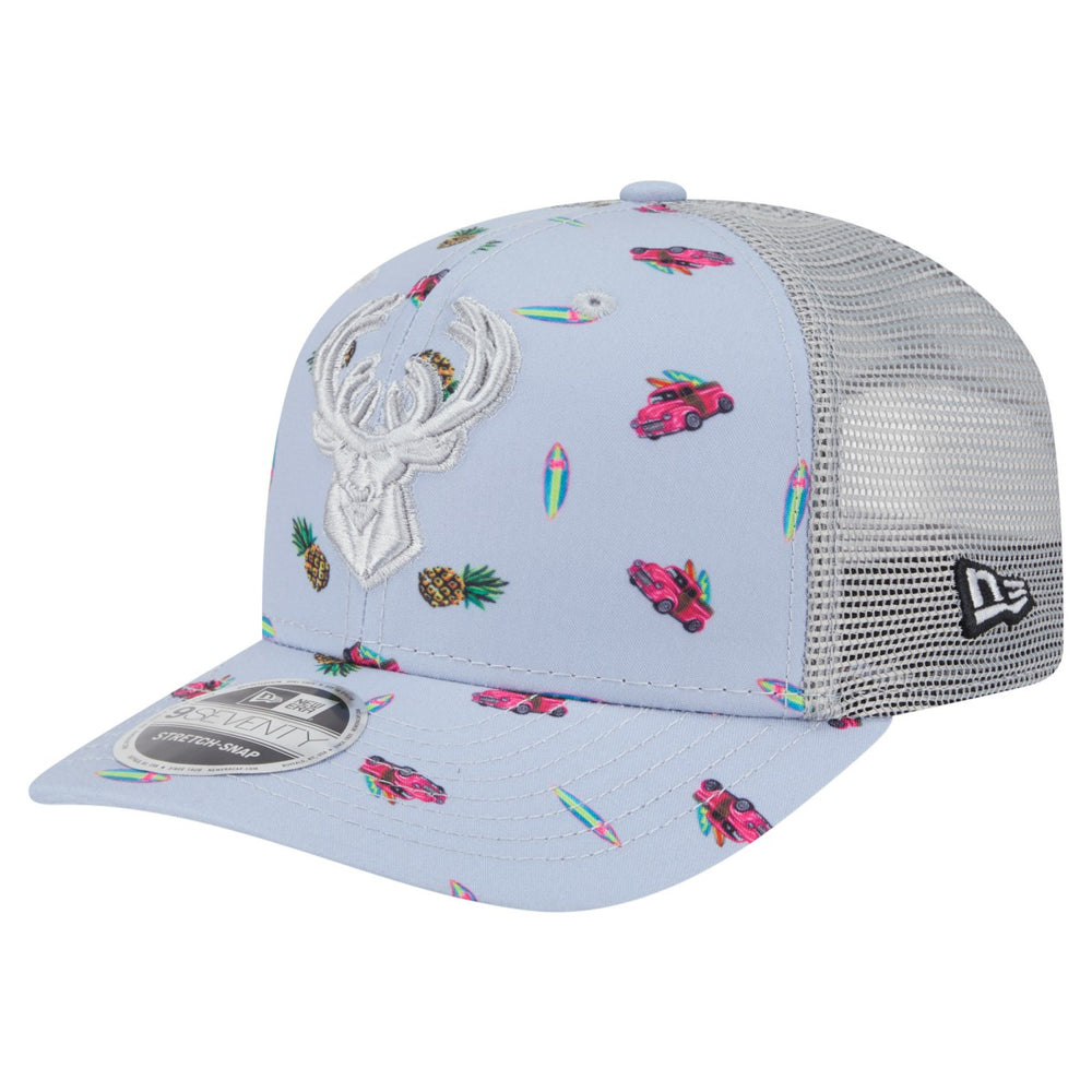New Era Milwaukee Bucks Adventure Aloha Pattern 9SEVENTY Stretch-Snap Hat