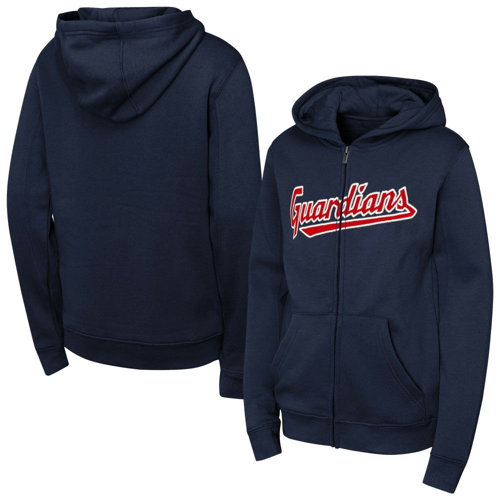 Navy Cleveland Guardians Youth Wordmark Fleece Full-Zip Hoodie