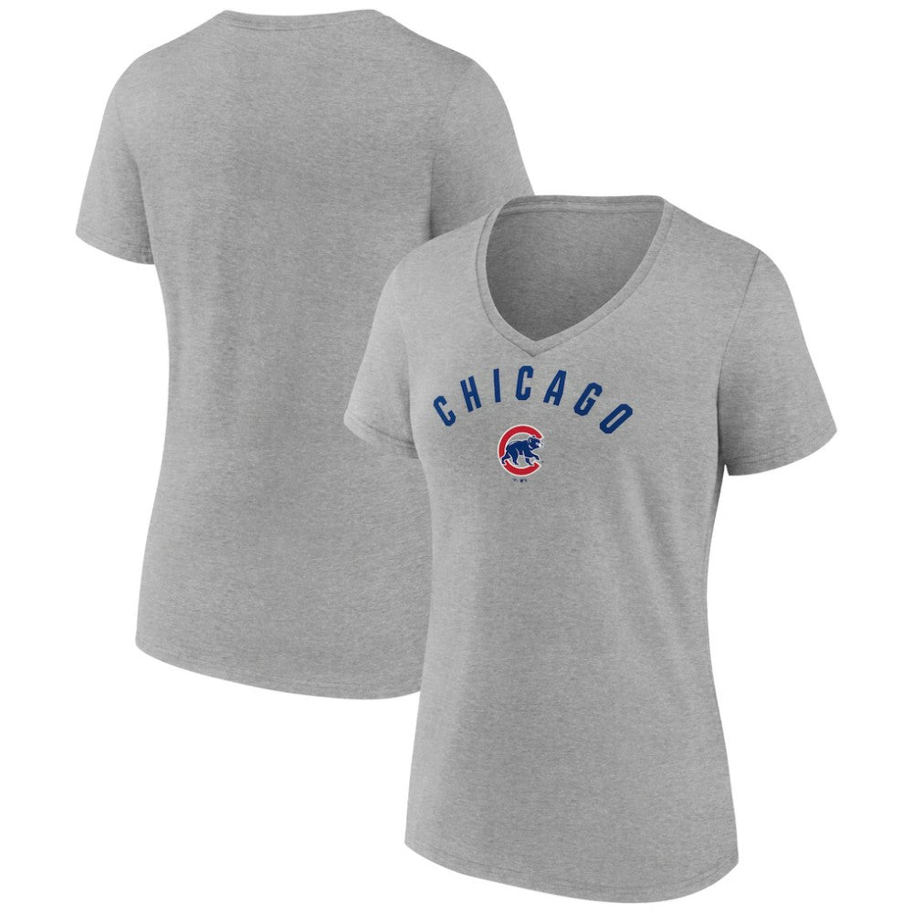 Gray Chicago Cubs Women's Arch V-Neck T-Shirt