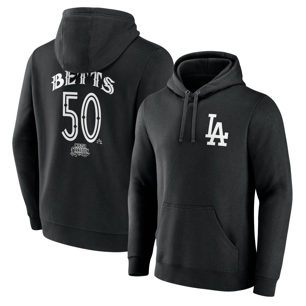 Black Mookie Betts Los Angeles Dodgers Mister Cartoon Name & Number Pullover Hoodie