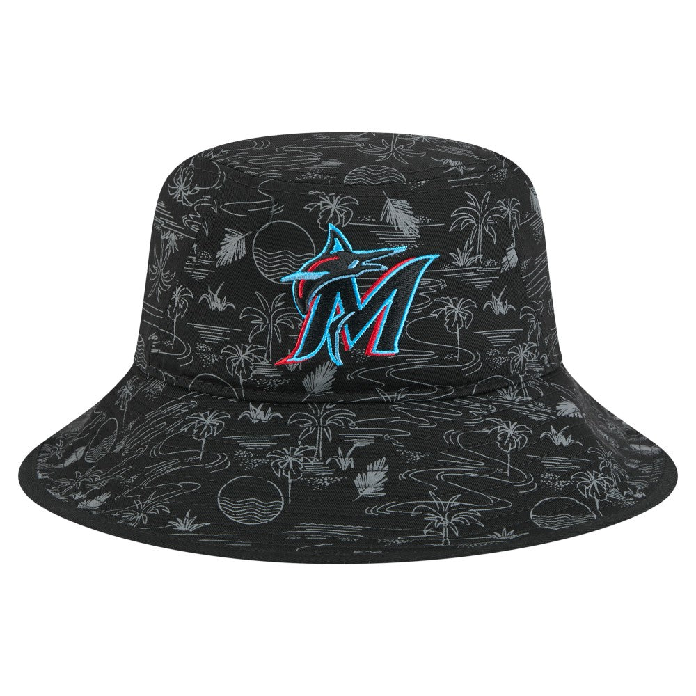 Black Miami Marlins New Era 2025 Spring Training All Over Print Bucket Hat