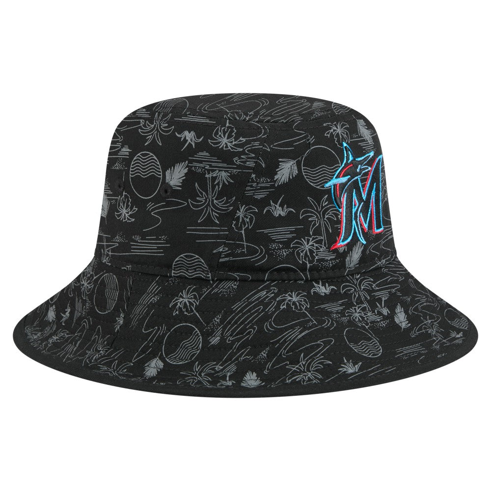 Black Miami Marlins New Era 2025 Spring Training All Over Print Bucket Hat