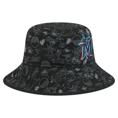 Black Miami Marlins New Era 2025 Spring Training All Over Print Bucket Hat