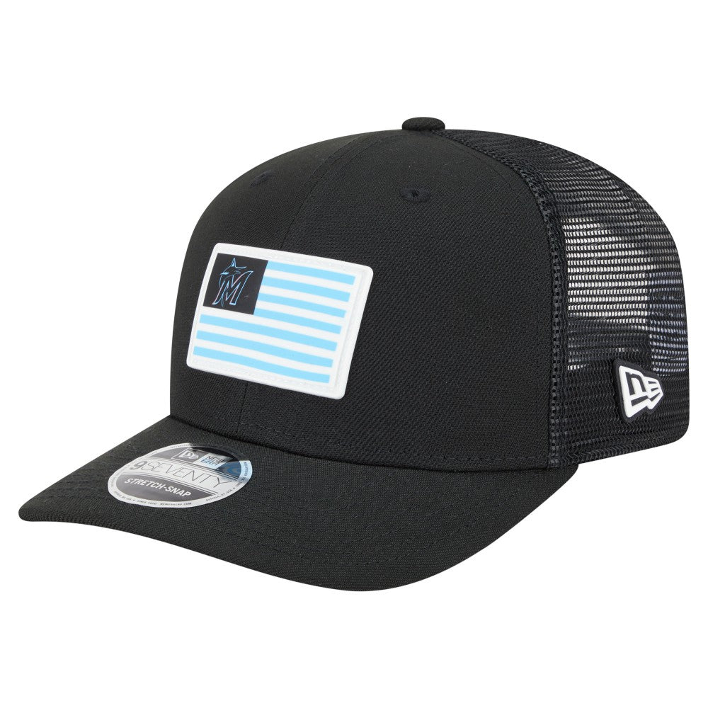Black Miami Marlins New Era Flag 9SEVENTY Stretch-Snap Hat
