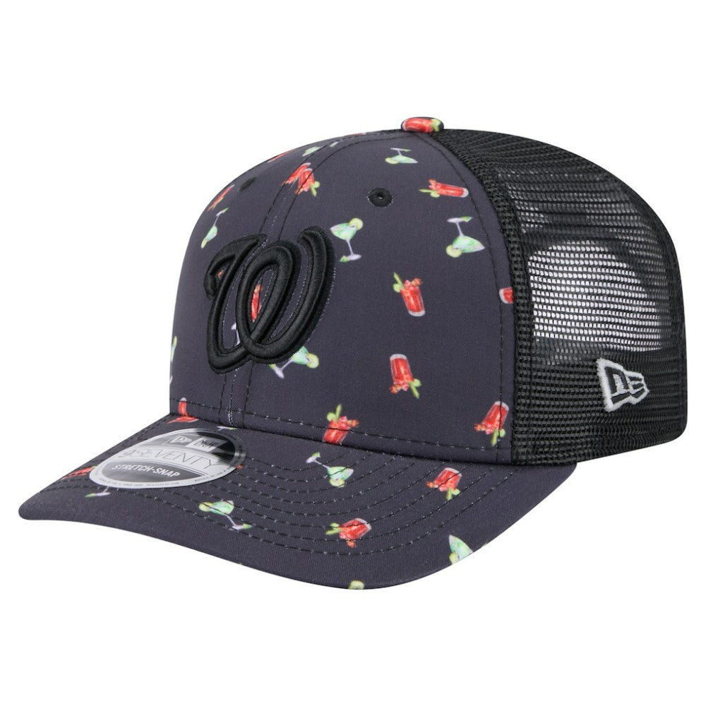 Black Washington Nationals New Era Adventure Drinks Pattern 9SEVENTY Stretch-Snap Hat