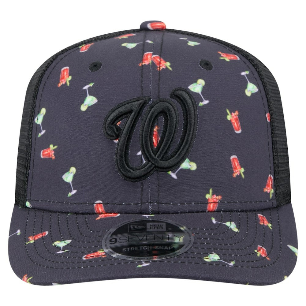 Black Washington Nationals New Era Adventure Drinks Pattern 9SEVENTY Stretch-Snap Hat