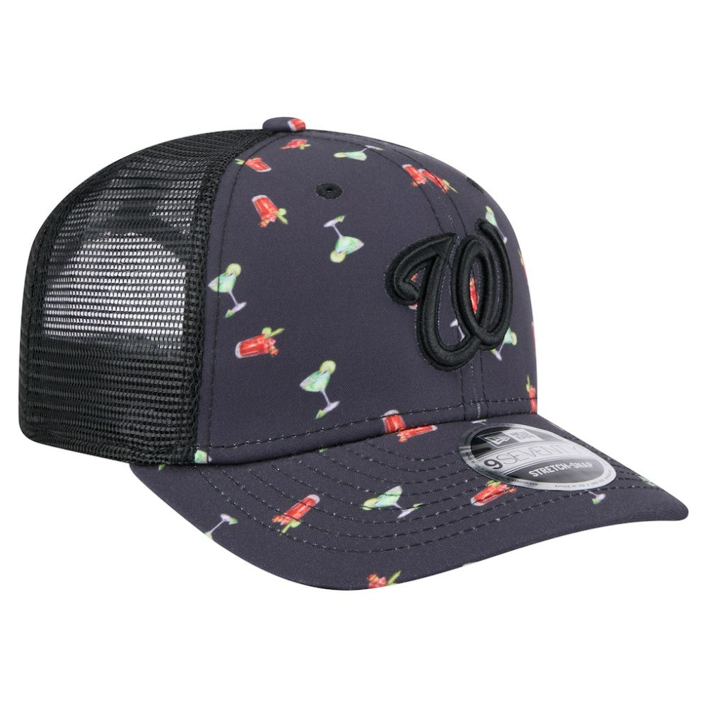 Black Washington Nationals New Era Adventure Drinks Pattern 9SEVENTY Stretch-Snap Hat