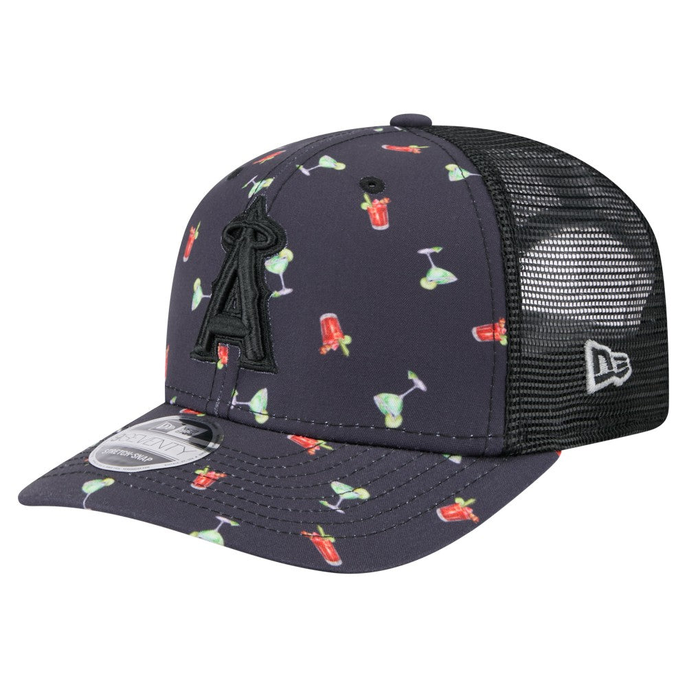 Black Los Angeles Angels New Era Adventure Drinks Pattern 9SEVENTY Stretch-Snap Hat