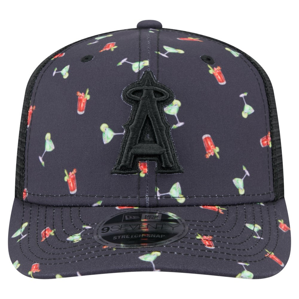 Black Los Angeles Angels New Era Adventure Drinks Pattern 9SEVENTY Stretch-Snap Hat