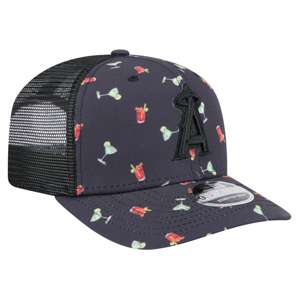 Black Los Angeles Angels New Era Adventure Drinks Pattern 9SEVENTY Stretch-Snap Hat