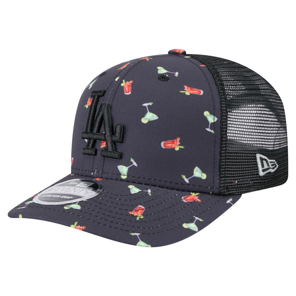 Black Los Angeles Dodgers New Era Adventure Drinks Pattern 9SEVENTY Stretch-Snap Hat