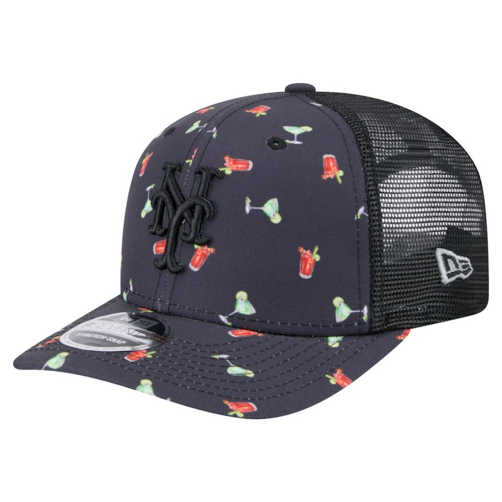 Black New York Mets New Era Adventure Drinks Pattern 9SEVENTY Stretch-Snap Hat