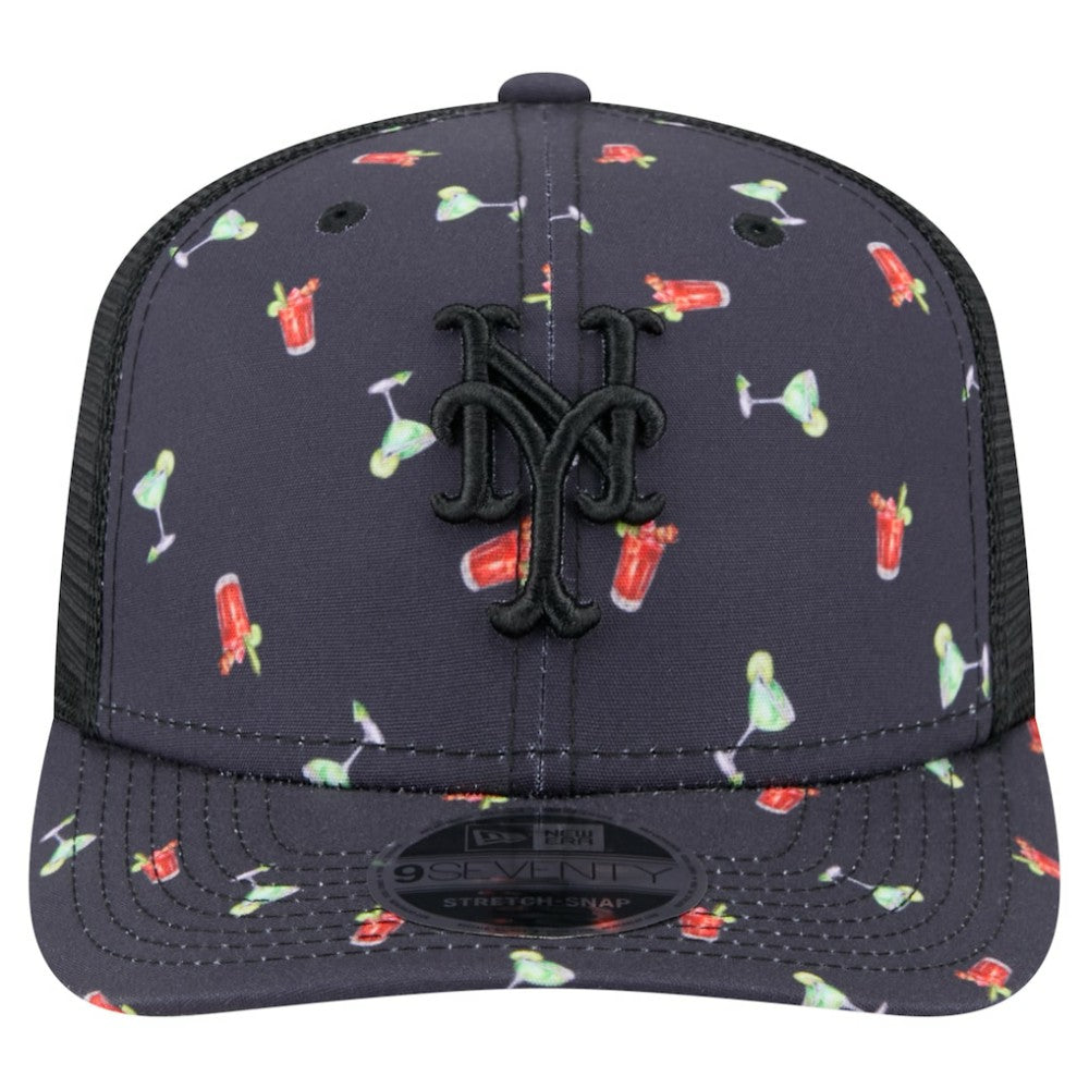 Black New York Mets New Era Adventure Drinks Pattern 9SEVENTY Stretch-Snap Hat