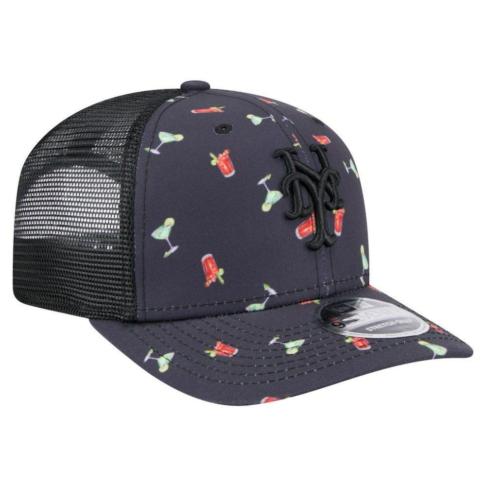 Black New York Mets New Era Adventure Drinks Pattern 9SEVENTY Stretch-Snap Hat