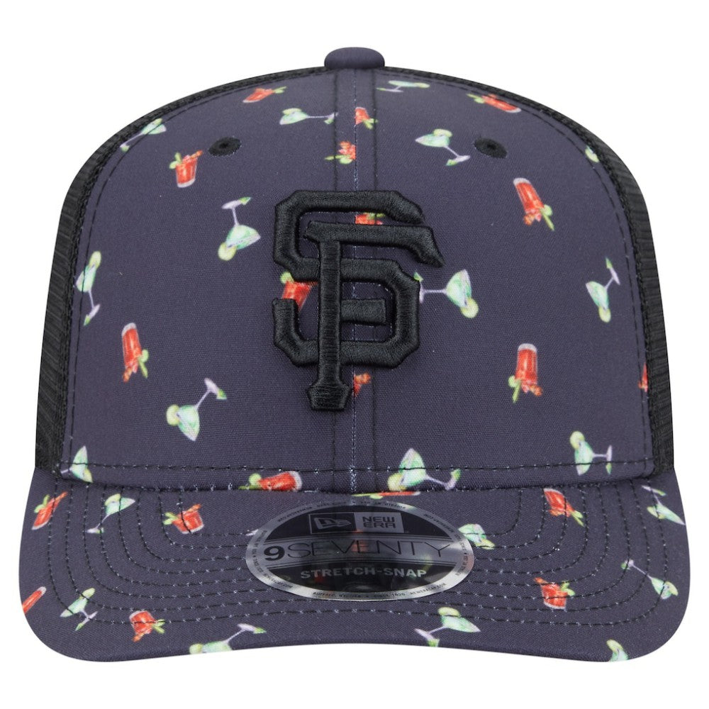 Black San Francisco Giants New Era Adventure Drinks Pattern 9SEVENTY Stretch-Snap Hat