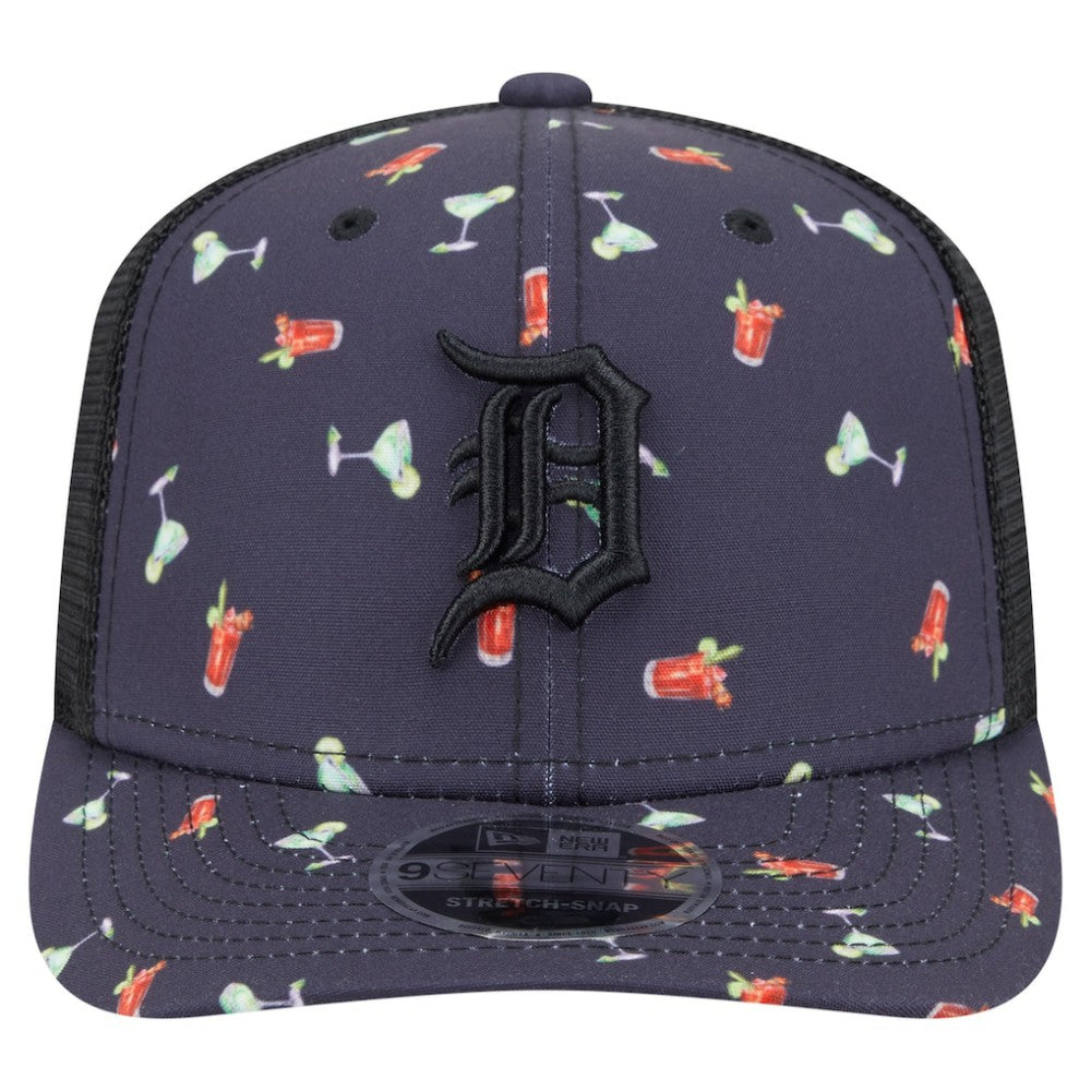 Navy Detroit Tigers New Era Adventure Drinks Pattern 9SEVENTY Stretch-Snap Hat