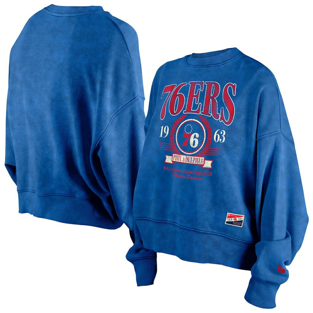 New Era Philadelphia 76ers Women's Throwback Vintage Enzyme Wash Oversized Boxy Pullover Sweatshirt