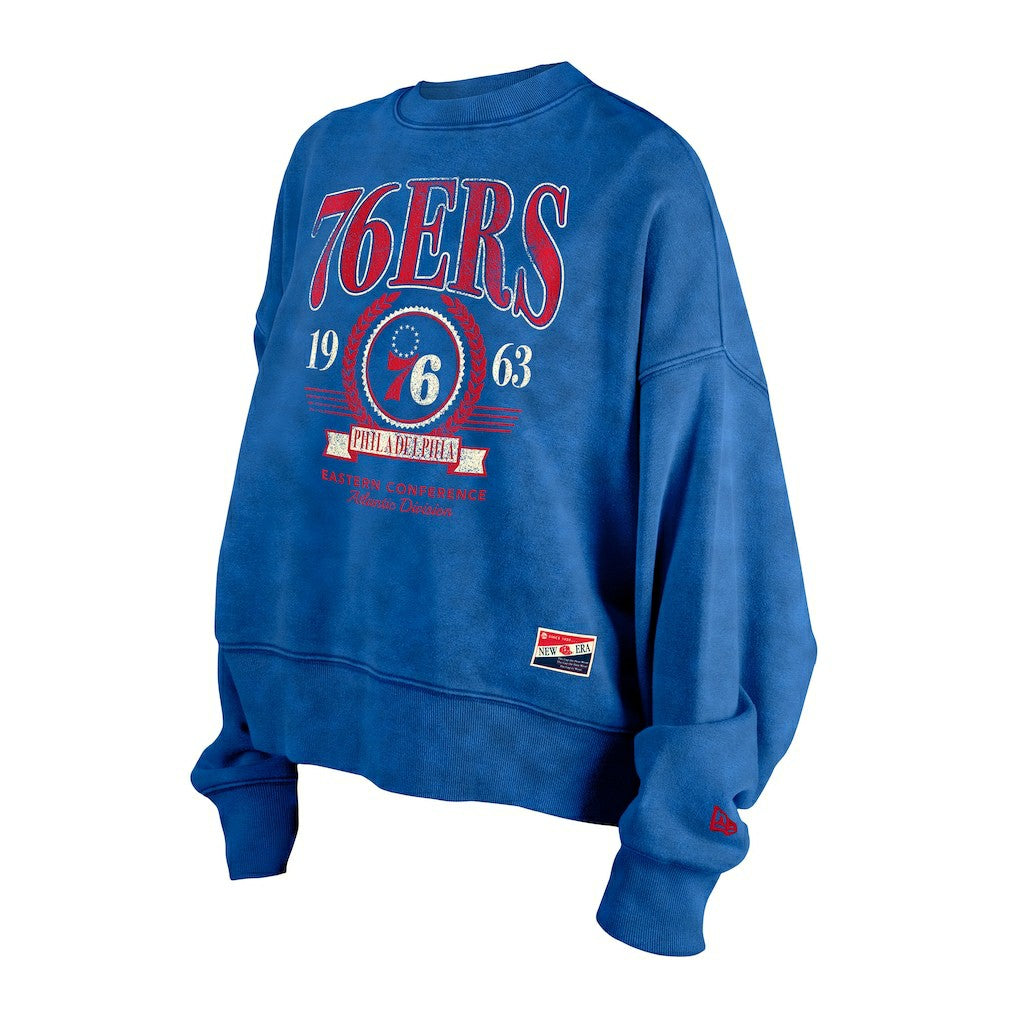 New Era Philadelphia 76ers Women's Throwback Vintage Enzyme Wash Oversized Boxy Pullover Sweatshirt