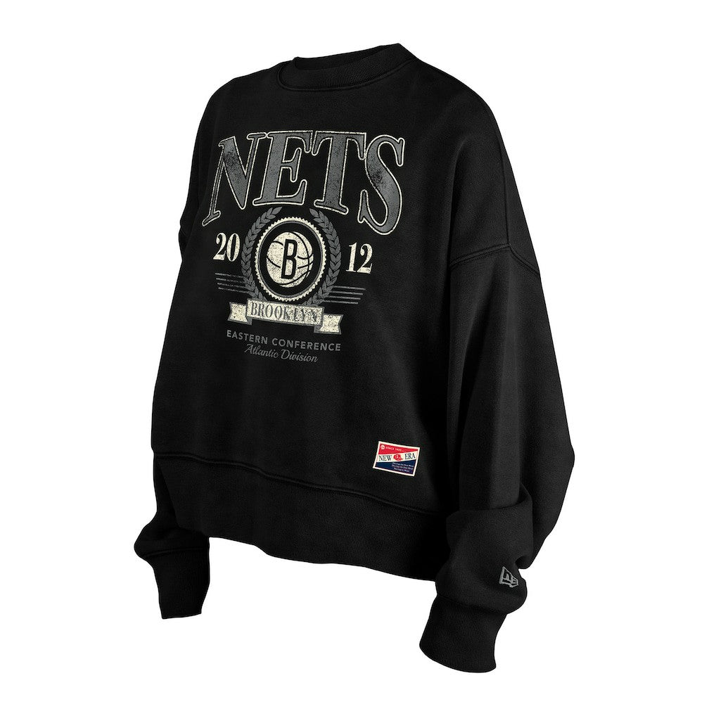 New Era Brooklyn Nets Women's Throwback Vintage Enzyme Wash Oversized Boxy Pullover Sweatshirt