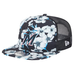 Black Miami Marlins New Era Adventure Pattern Golfer Trucker Snapback Hat