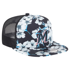 Black Miami Marlins New Era Adventure Pattern Golfer Trucker Snapback Hat