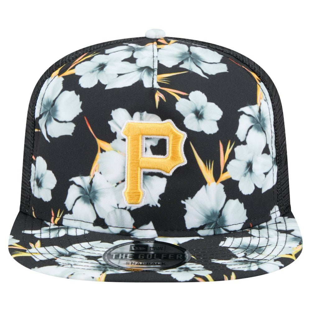 Black Pittsburgh Pirates New Era Adventure Pattern Golfer Trucker Snapback Hat