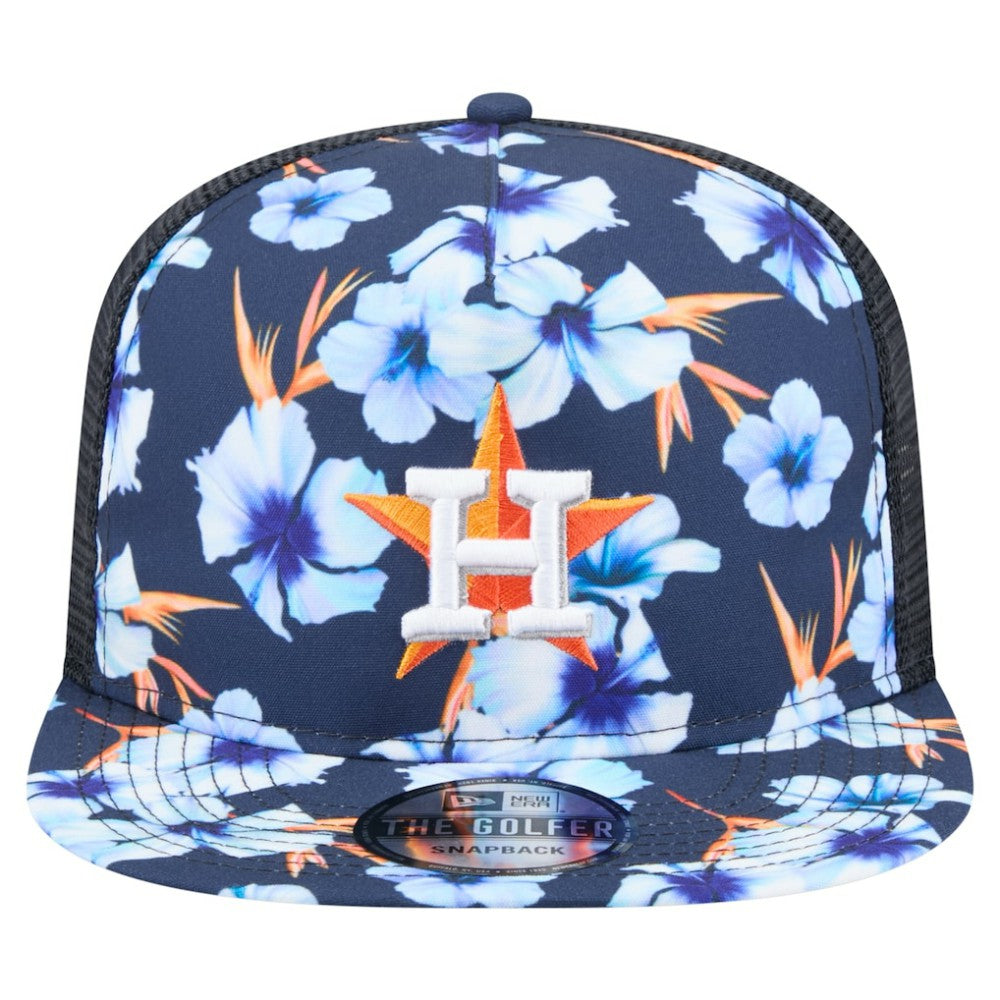 Navy Houston Astros New Era Adventure Pattern Golfer Trucker Snapback Hat
