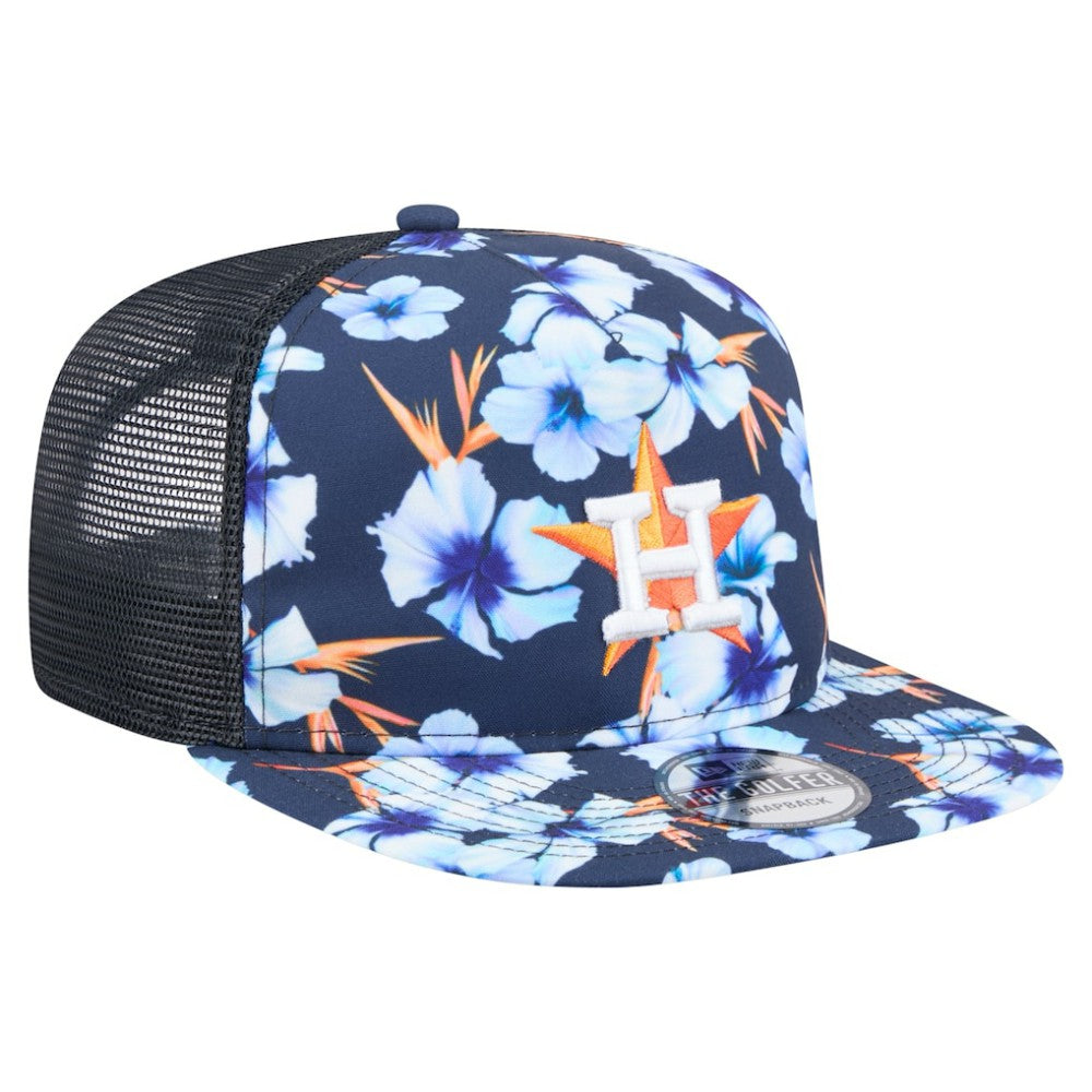 Navy Houston Astros New Era Adventure Pattern Golfer Trucker Snapback Hat