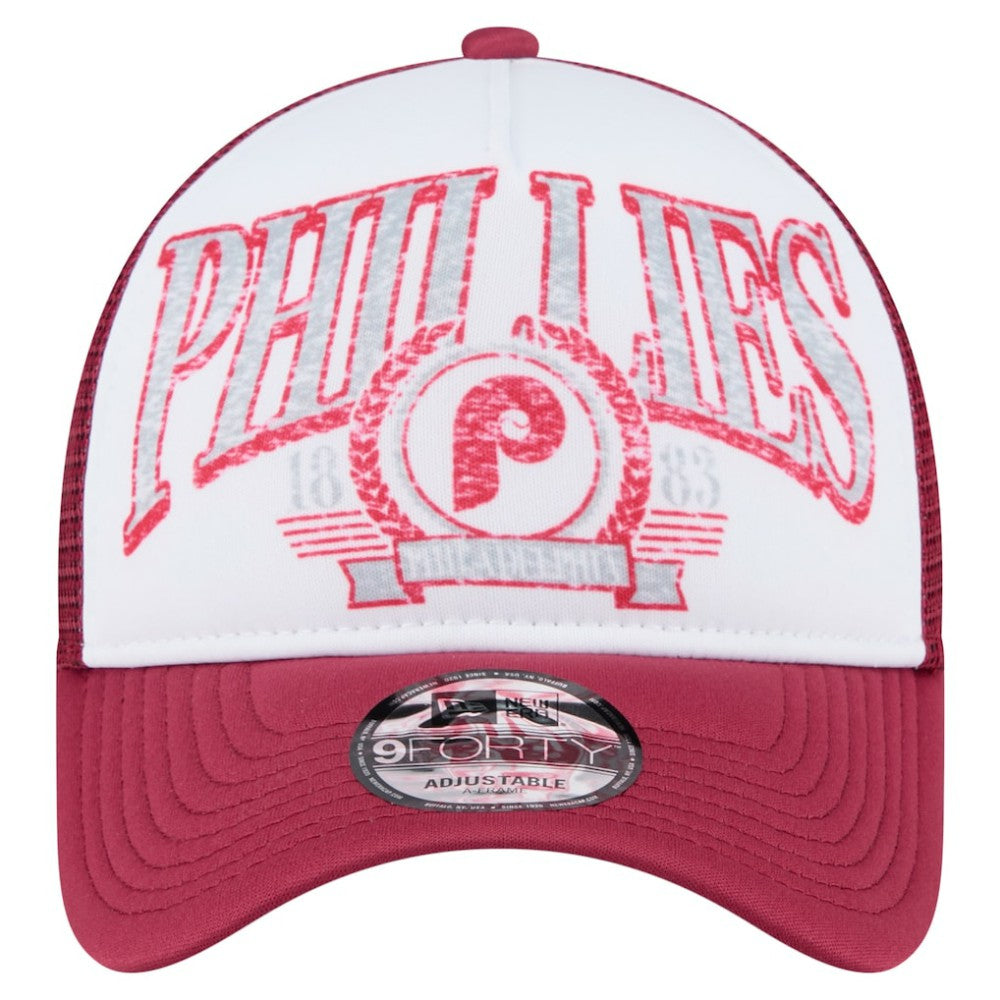 Red Philadelphia Phillies New Era Distressed 9FORTY A-Frame Adjustable Trucker Hat