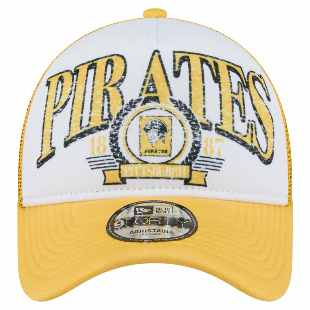 White/Gold Pittsburgh Pirates New Era Distressed 9FORTY A-Frame Adjustable Trucker Hat