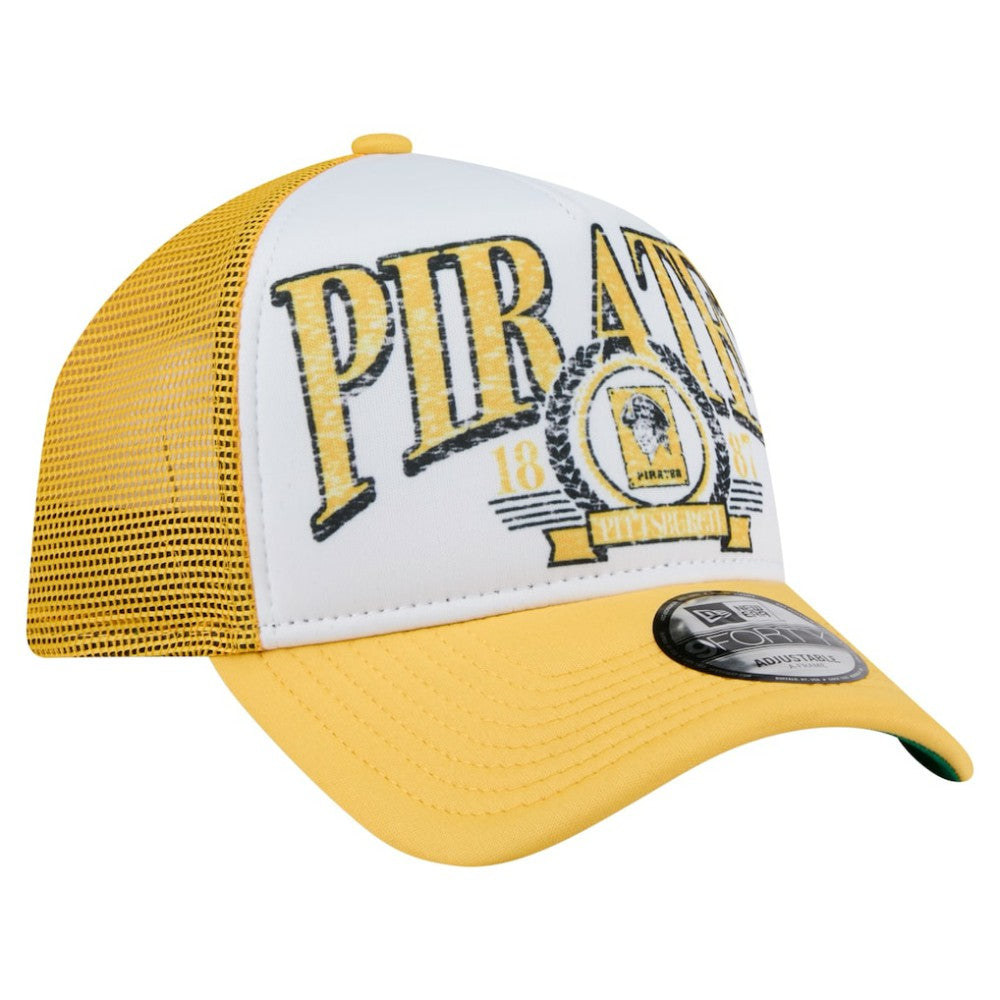 White/Gold Pittsburgh Pirates New Era Distressed 9FORTY A-Frame Adjustable Trucker Hat