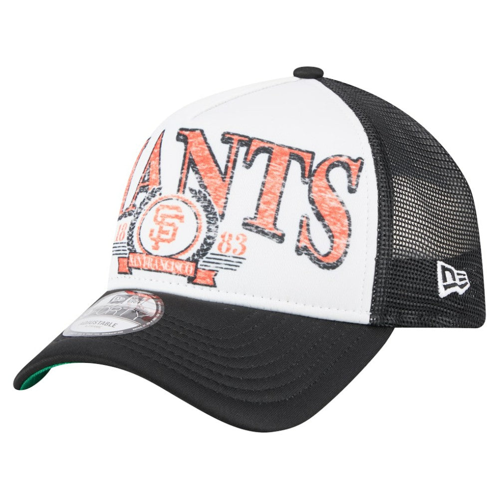 Black San Francisco Giants New Era Distressed 9FORTY A-Frame Adjustable Trucker Hat