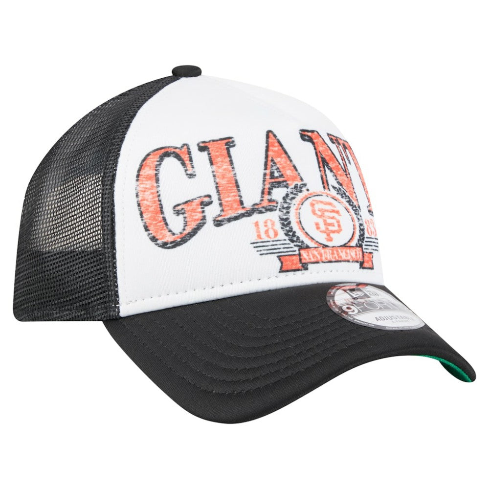 Black San Francisco Giants New Era Distressed 9FORTY A-Frame Adjustable Trucker Hat