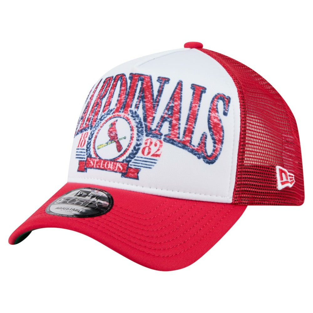 White St. Louis Cardinals New Era Distressed 9FORTY A-Frame Adjustable Trucker Hat