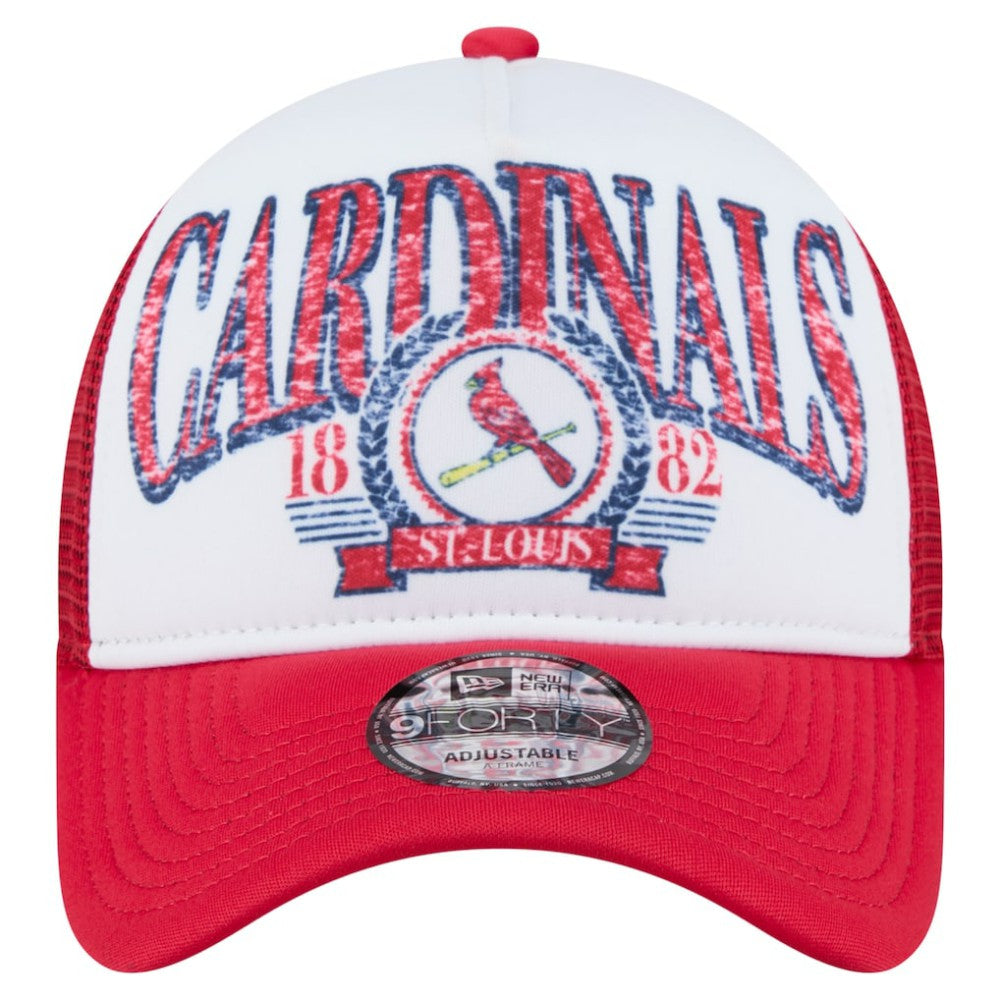 White St. Louis Cardinals New Era Distressed 9FORTY A-Frame Adjustable Trucker Hat