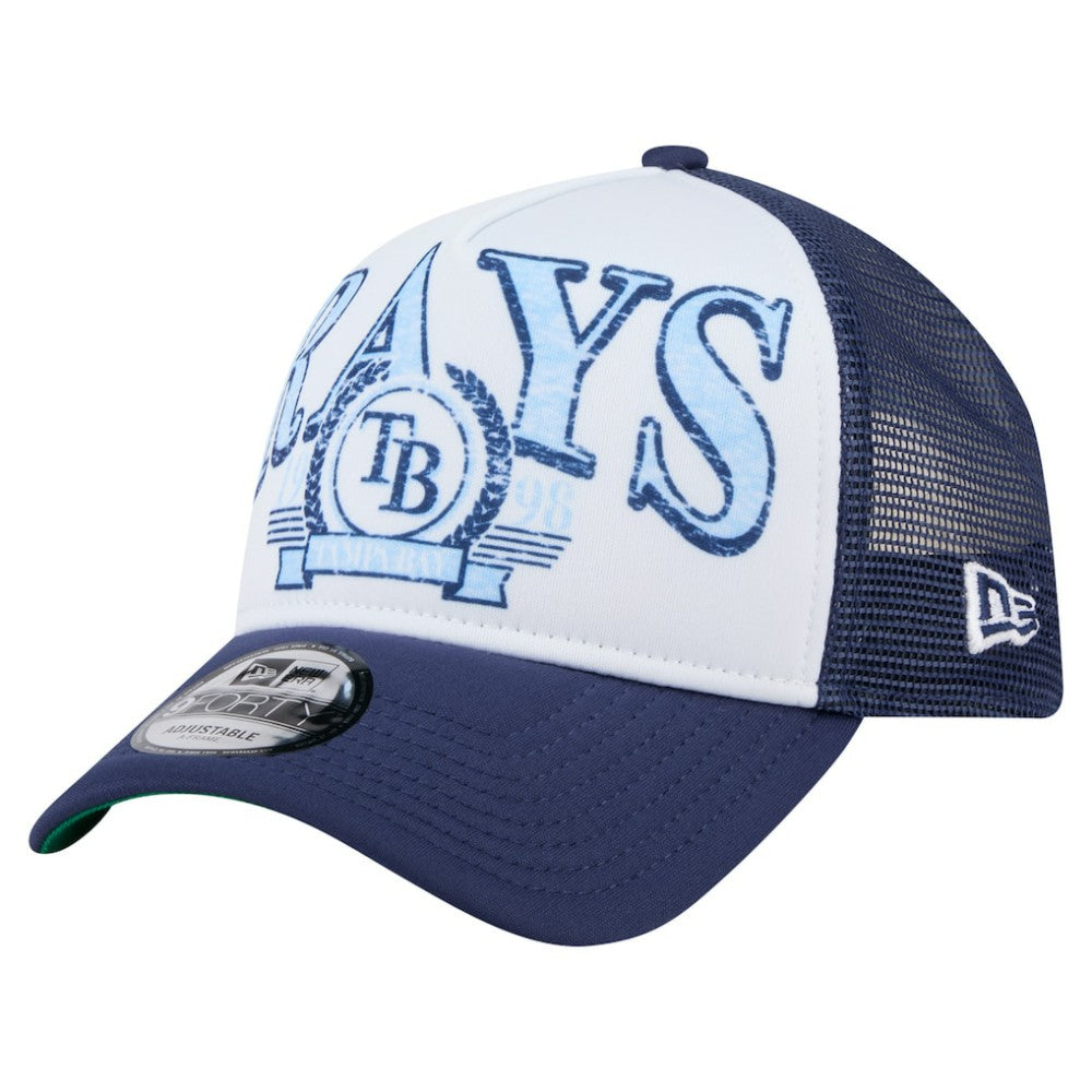 Navy Tampa Bay Rays New Era Distressed 9FORTY A-Frame Adjustable Trucker Hat