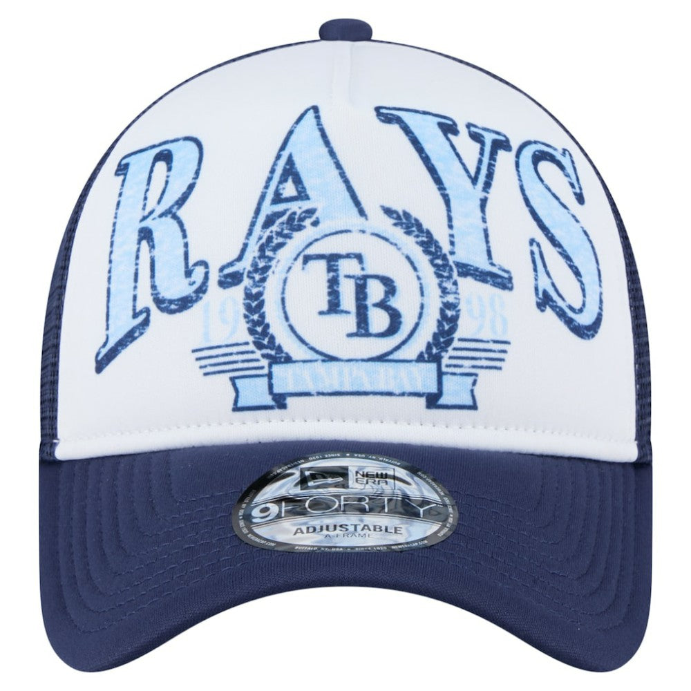 Navy Tampa Bay Rays New Era Distressed 9FORTY A-Frame Adjustable Trucker Hat