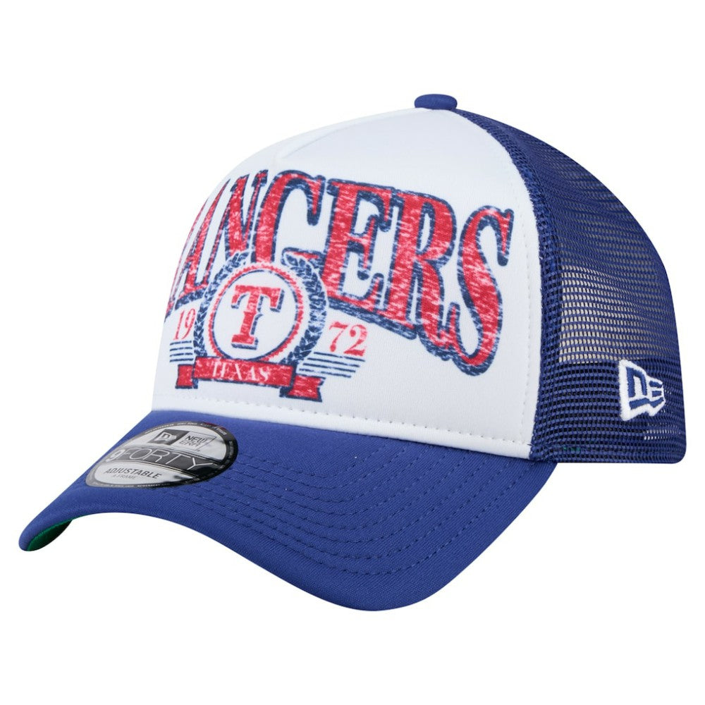 White/Royal Texas Rangers New Era Trucker A-Frame 9FORTY Adjustable Hat
