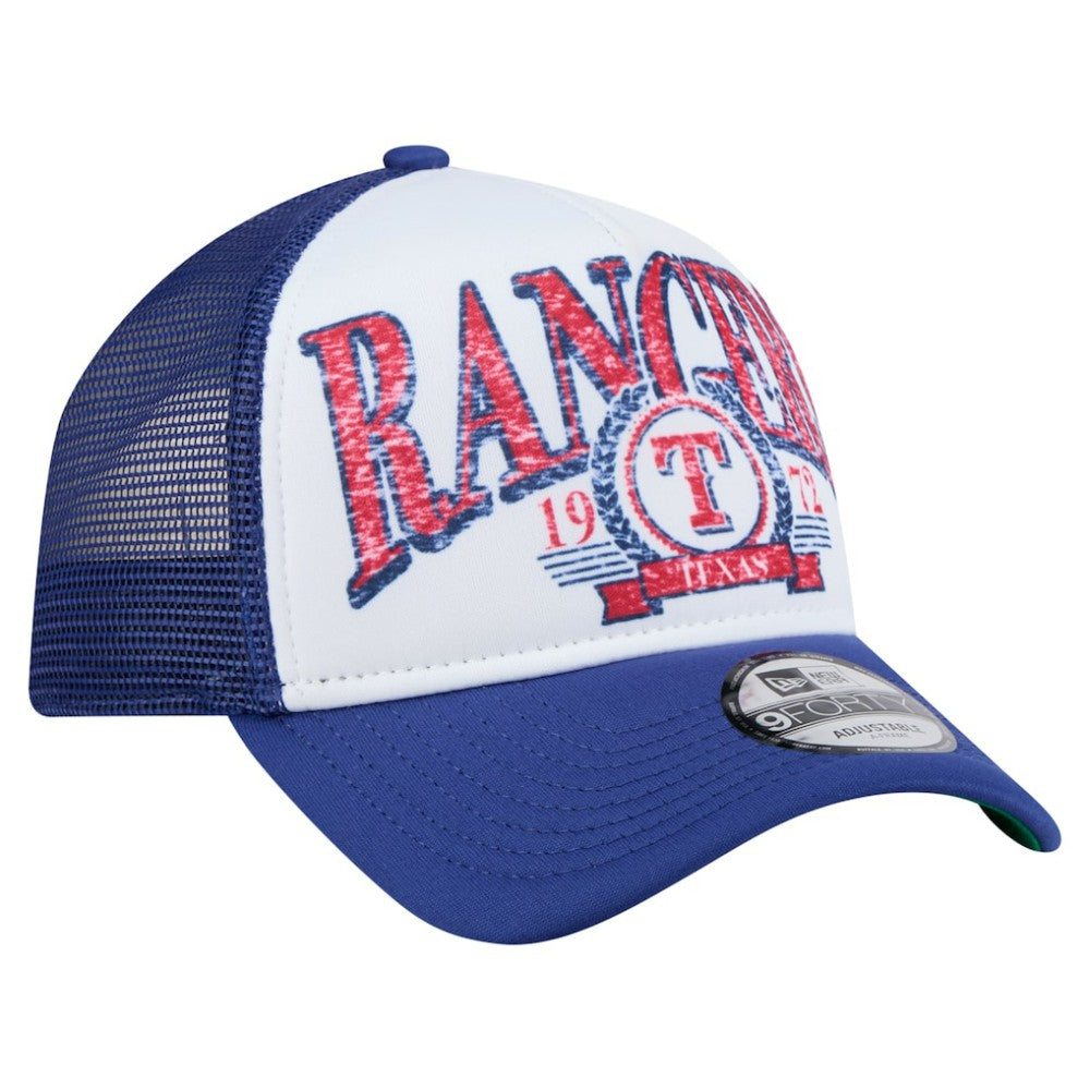 White/Royal Texas Rangers New Era Trucker A-Frame 9FORTY Adjustable Hat