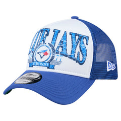 White/Royal Toronto Blue Jays New Era Distressed 9FORTY A-Frame Adjustable Trucker Hat