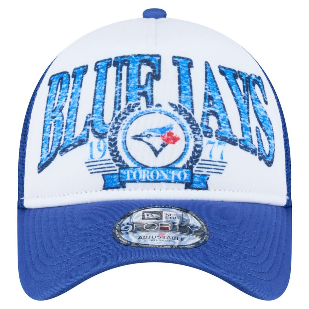 White/Royal Toronto Blue Jays New Era Distressed 9FORTY A-Frame Adjustable Trucker Hat