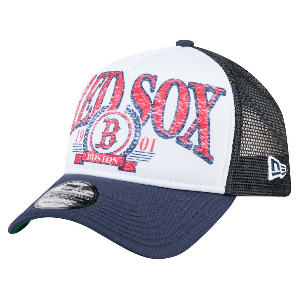 Navy Boston Red Sox New Era Distressed 9FORTY A-Frame Adjustable Trucker Hat