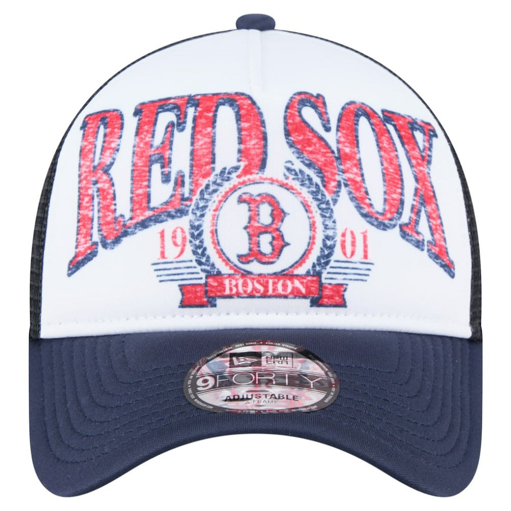 Navy Boston Red Sox New Era Distressed 9FORTY A-Frame Adjustable Trucker Hat