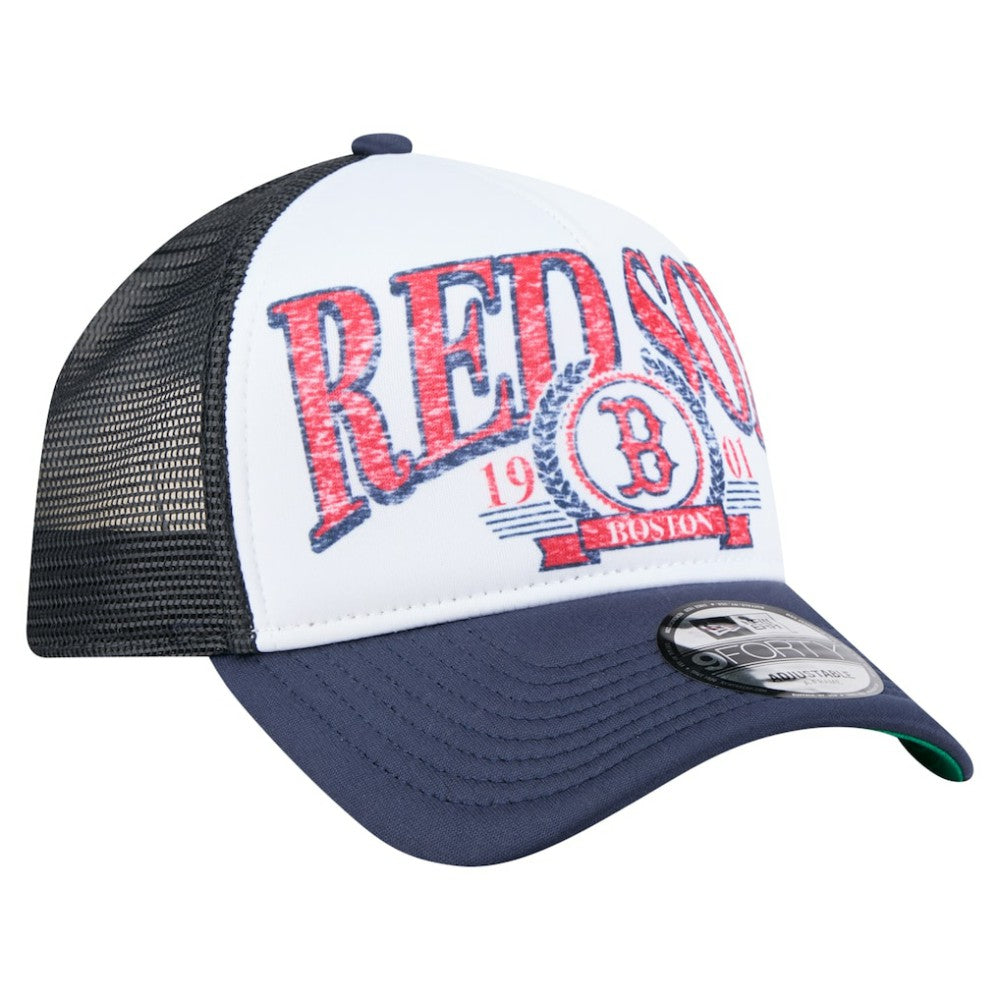 Navy Boston Red Sox New Era Distressed 9FORTY A-Frame Adjustable Trucker Hat