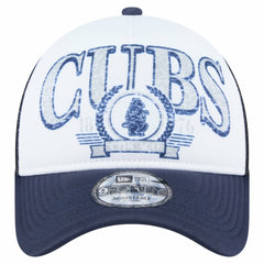 White/Navy Chicago Cubs New Era Distressed 9FORTY A-Frame Adjustable Trucker Hat
