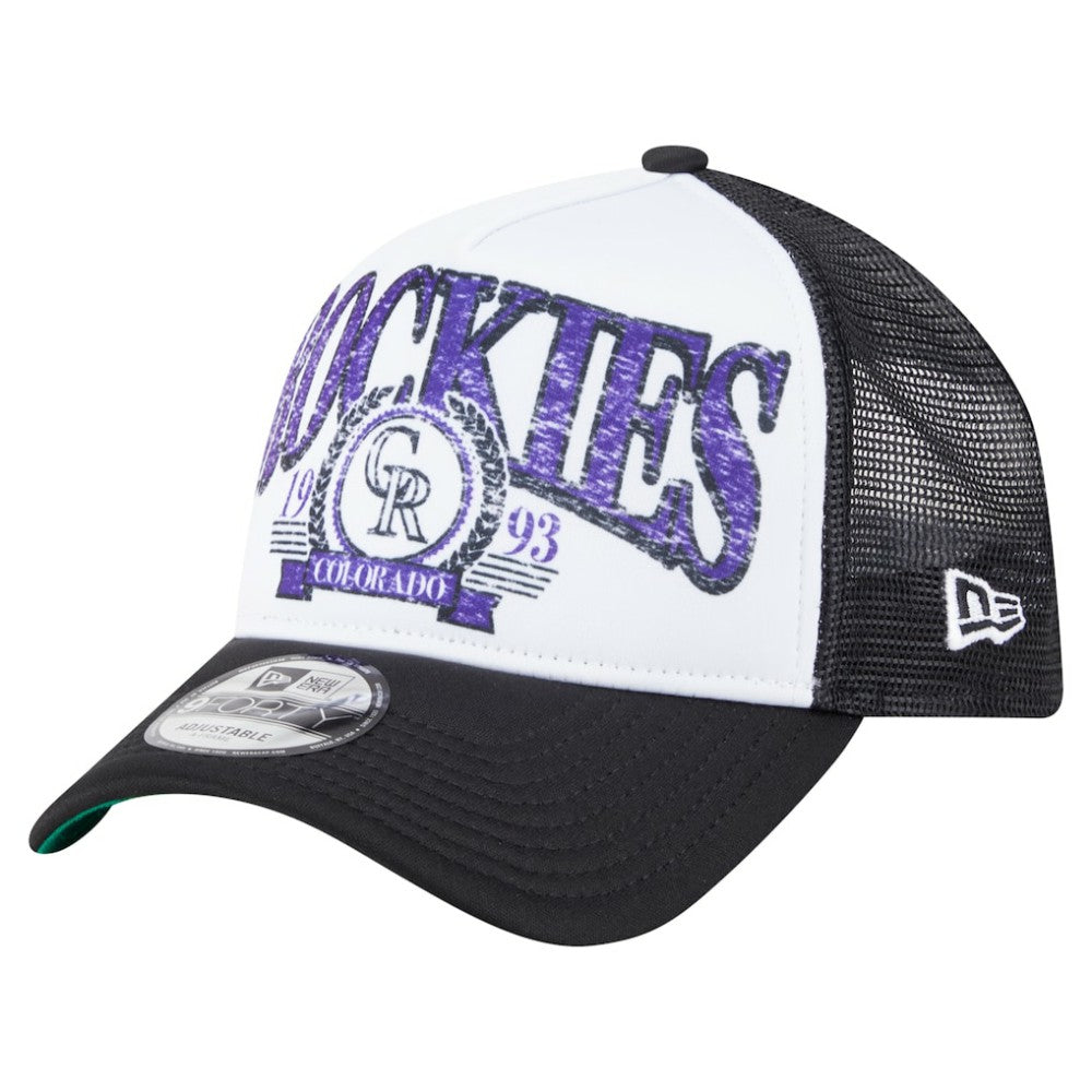 Black Colorado Rockies New Era Distressed 9FORTY A-Frame Adjustable Trucker Hat