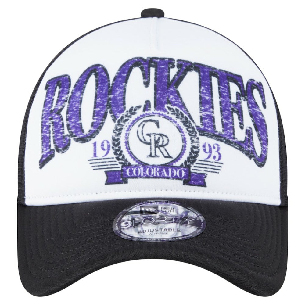 Black Colorado Rockies New Era Distressed 9FORTY A-Frame Adjustable Trucker Hat