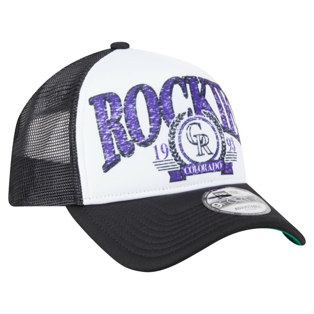 Black Colorado Rockies New Era Distressed 9FORTY A-Frame Adjustable Trucker Hat